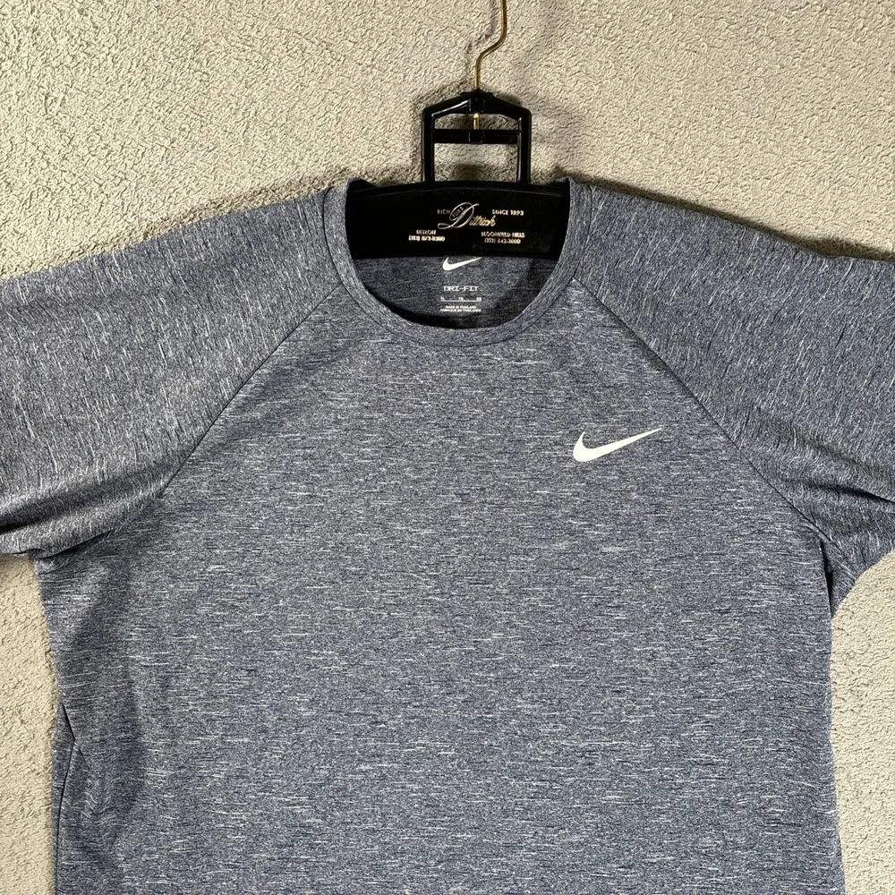 Nike Swim Mens XL Dri-FIT Heathered Blue UPF 40+ Short Sleeve Rash Guard Shirt